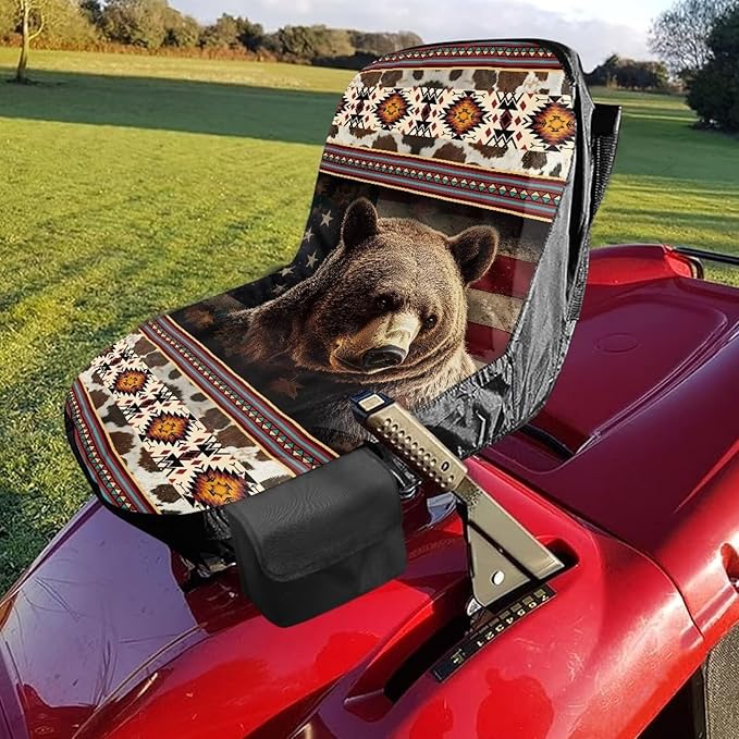 Aztec Bear Riding Lawn Mower Seat Cover Washable Seat Covers for Riding Lawn Mower Non Slip Tractor Accessories for Farm Compatible with Craftsman Cub Cadet Kubota
