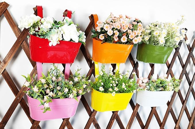 12" Balcony Railing Planters, Outdoor Hanging Planter for Fence, Stylish Metal Porch Deck Flower Pot for Herbs & Succulents (11.8", Pack of 6)