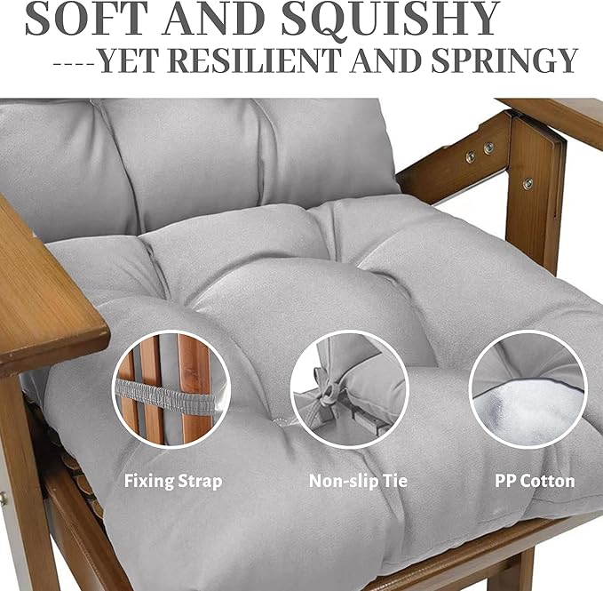 Rocking Chair Cushion Adirondack Chair Cushions with Non-Slip Ties, High Back Patio Chair Cushions,Fade-Resistant & Waterproof,Indoor/Outdoor Rocking Chair Pad for Living Room, Deck,Light Gray