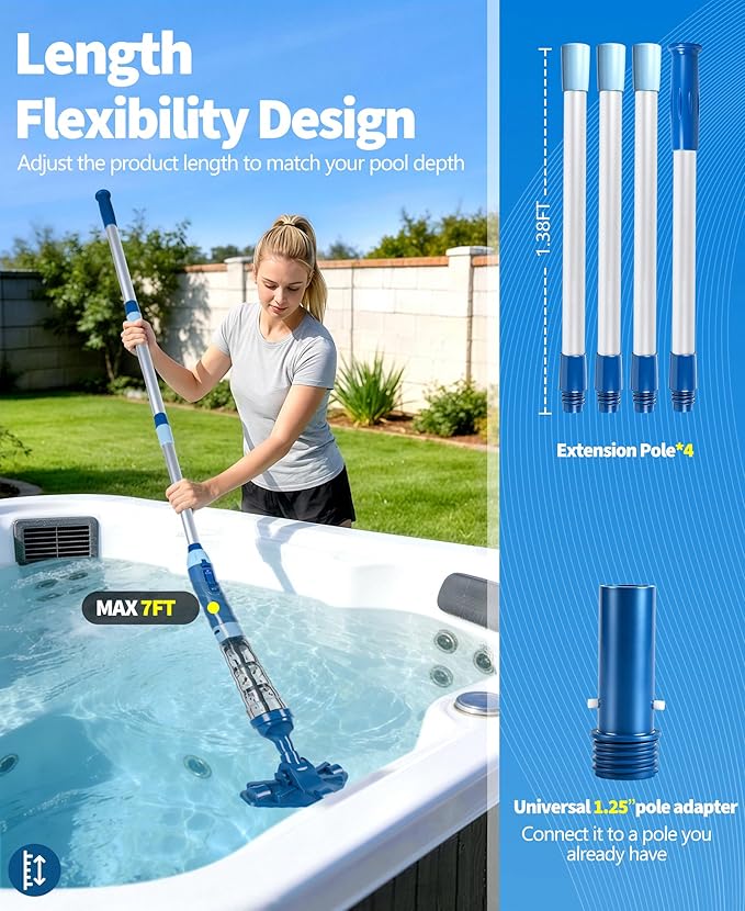 2026 Upgraded Powerful Hot Tub Vacuum Cordless, 15.8 Gals/Min Spa Vacuum for Hot Tub, Handheld Pool Vacuum Cleaner with Water Sensor, Small Pool Vacuum Rechargeable -90 Mins Running Time-Blue