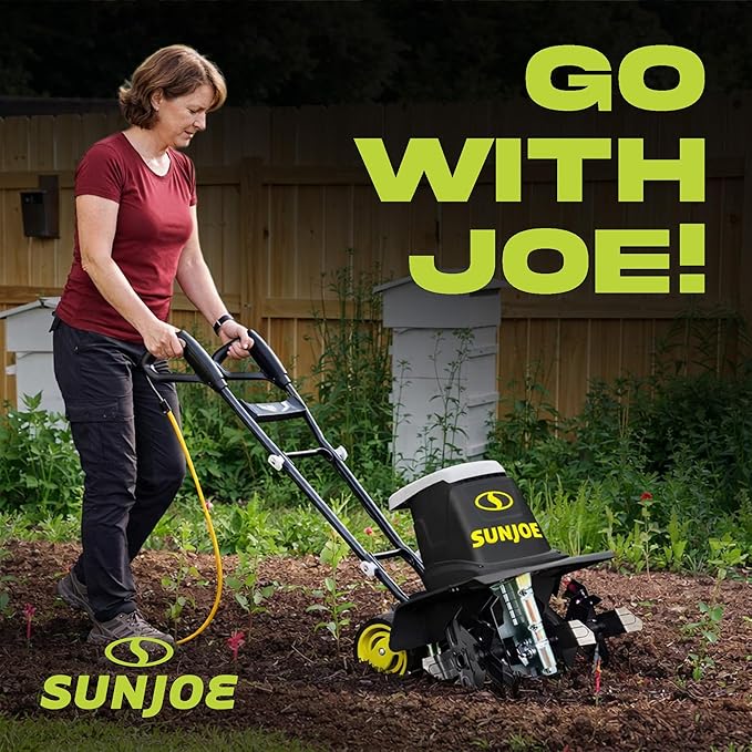 Sun Joe Corded Electric Garden Tiller & Cultivator with Steel Tines, 16 Inch, 12-Amp Motor - Heavy-Duty Tilling Machine for Lawn, Yard, and Gardening Care, TJ603E