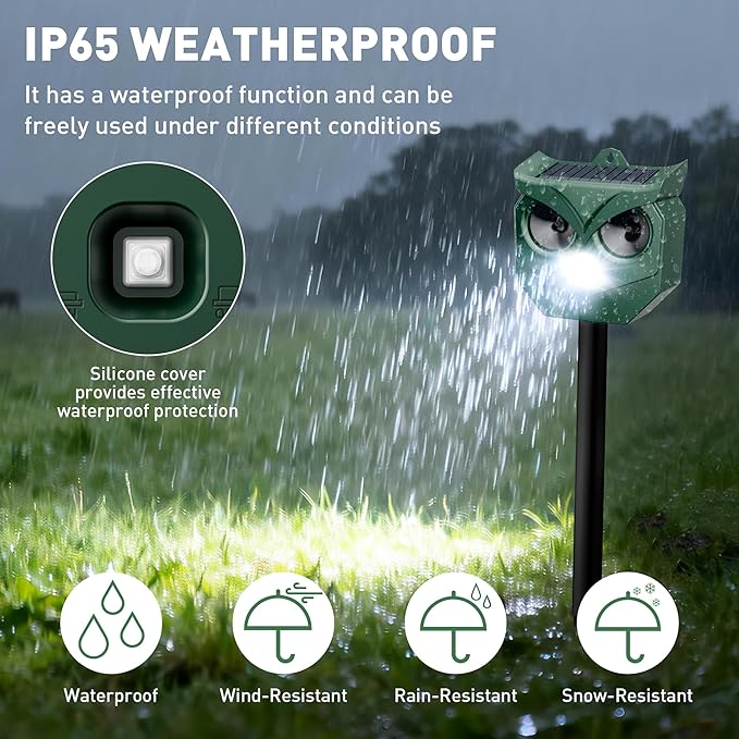 2Pack Solar Ultrasonic Animal Deterrent Outdoor, Motion Sensor Repeller with Flashing Lights, Waterproof Deterrent Device for Cats Squirrels Deer Raccoons Skunks - Garden Yard Farm Protection