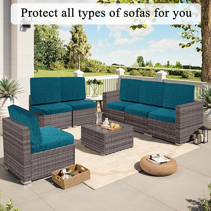 HEBE Stretch Patio Cushion Covers Set 8pcs,Waterproof Outdoor Couch Covers Replacement,Washable Reusable Seat Cushion Slipcovers for Patio Furniture Protector,Chair Cushion Cover
