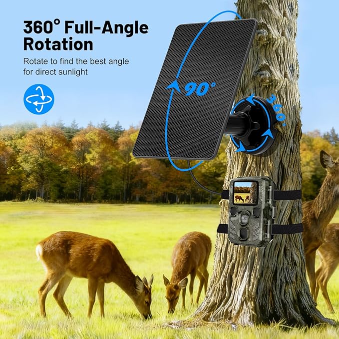 Trail Camera Solar Panel, Built-in 5000mAh Rechargeable Battery Solar Panel for Trail Camera- Type C/5V DC/6V for Continuous Charging of Hunting Cameras, IP66 Waterproof Solar Charger for Outdoor Use