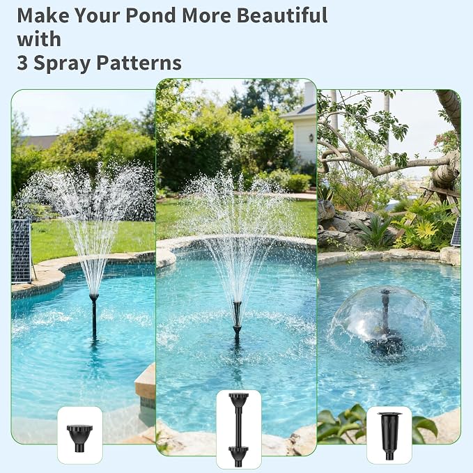 POPOSOAP 100W Solar Water Fountain Pump, 1200GPH Adjustable Flow & Dry-Run Protection Pond Pump, Dual Solar Panels, 3 Spray Nozzles, Solar Fountain Pump Kit for Outdoor Ponds, Water Garden P1100