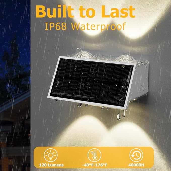 Solar Fence Lights Outdoor, 12 Pack Warm & Cool White RGB LED IP68 Waterproof Wall Mount Sconce Up & Down Solar Lights for Outside Garden Patio Backyard Garage Step（White