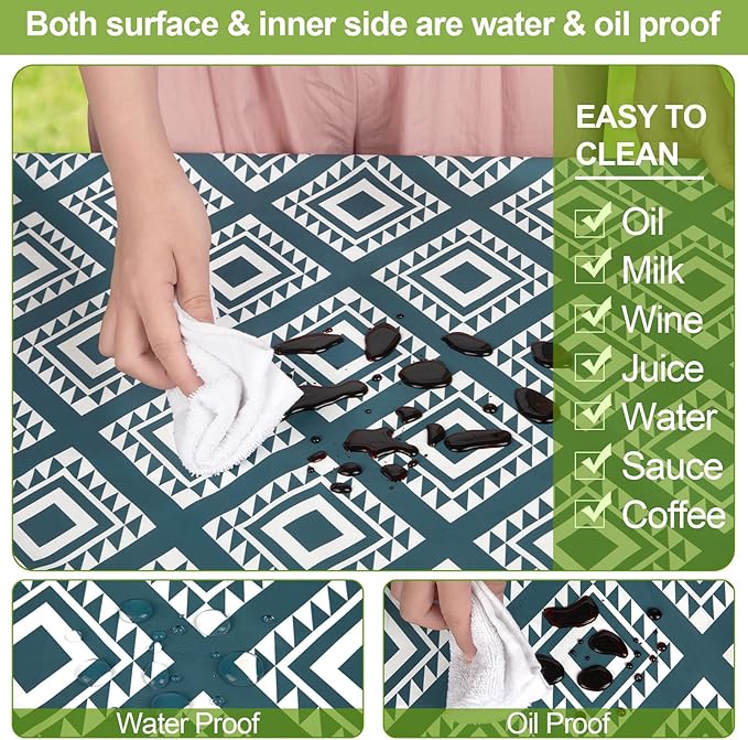Play Tailor Picnic Table Cover with Bench Covers Camping Essentials Waterproof Windproof Camping Tablecloth with Drawstring Bag, Fitted Rectangle Tables and Seats, 72in, Blue Green Plaid