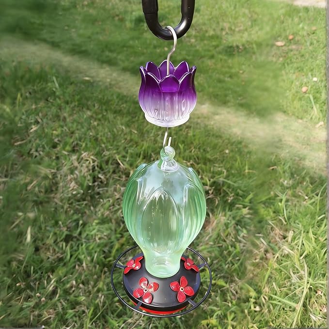Glass Ant Moat for Hummingbird Feeder - 2PC x 3 OZ Gradient Purple Tulip Insect Guard with Large Capacity