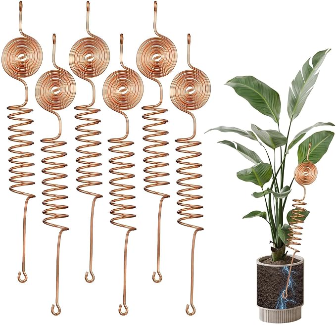 6 Pack Electroculture Copper Gardening Antenna Kit Thick 10-Gauge 99% Copper Wire Electroculture Plant Stakes Tensor Rings Kit Rods Electronic Planting for Growing Vegetable Garden Plants Support