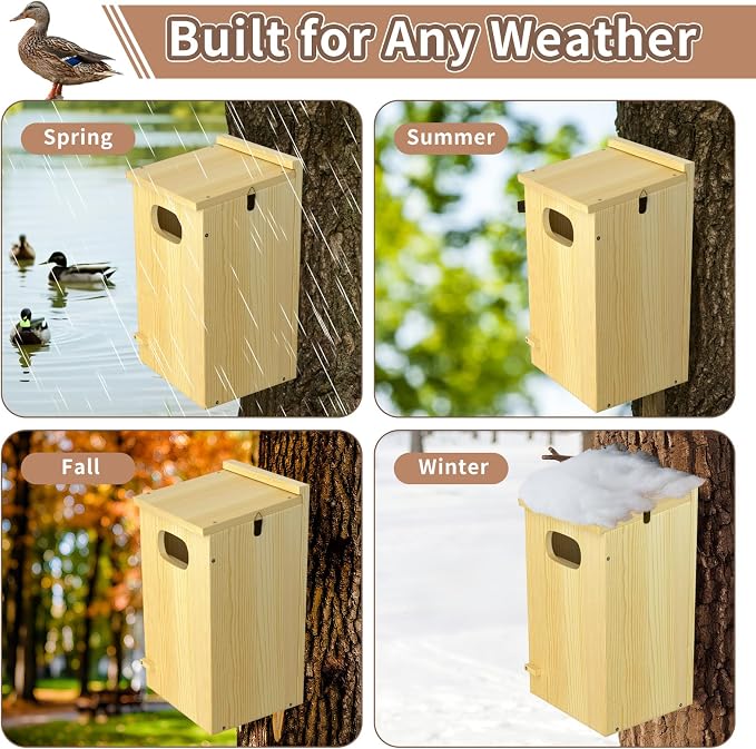 Duck House, Solid Wood Duck Houses for Outside, Included Hanging Rope, Outdoor Duck Nesting Box for Pond, 22" H x 10" D x 10" W, Nesting Pads Not Included