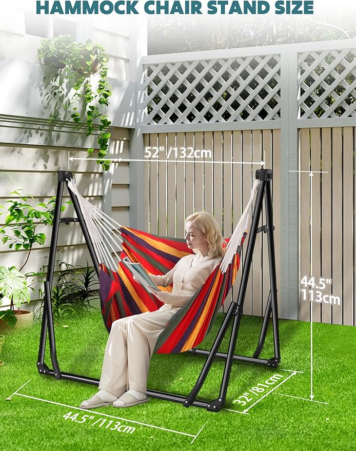 Anyoo 2 in 1 Hammock and Swinging Chair with Collapsible Steel Stand & Carrying Case,Portable & Adjustable,Easy Set Up for Outdoor,Indoor,Porch Swing,Patio,Garden,Camping Trip