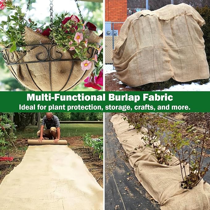 60" x 100 Feet Burlap Fabric Roll 33 Yards – Burlap Fabric by The Yard for Tree Wrap, Garden Plant Cover, Weed Barrier, Landscaping & DIY Crafts, Ideal for Outdoor Winter Protection
