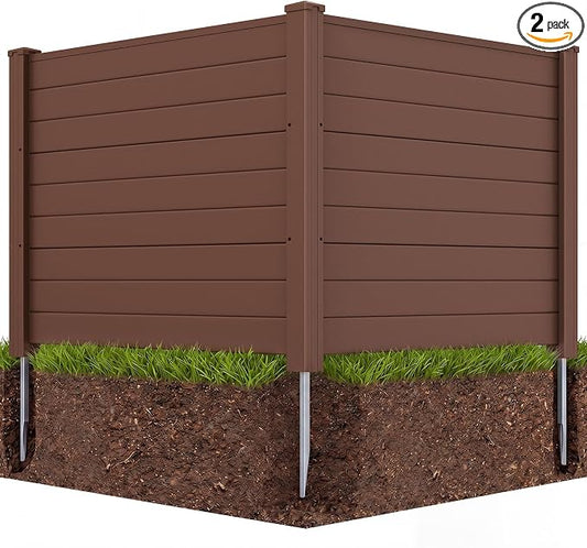 Happygrill Air Conditioner Fence 2 Panels, Trash Can Screen w/Stakes, 48”L x 38”H Pool Equipment Enclosure, Freestanding Outdoor Privacy Fence Screen for Lawn Garden AC Unit Pool Pump, Brown
