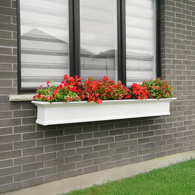Mayne Yorkshire 7ft Window Box - White - 84in L x 12in W x 10in H - with 1.6 Gallon Built-in Water Reservoir (8827-W)