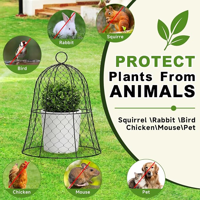 Sadnyy 12 Pack Garden Chicken Wire Cloche, 13" W x 15.7" H Plant Protectors and Covers Wire Garden Cloches from Animals Metal Cage Plant Protection Strong and Not Easy to Deform No Assembly Required