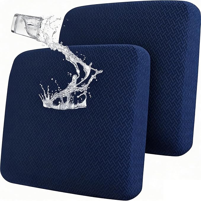 FORCHEER Waterproof Patio Cushion Covers for Outdoor Furniture 24-25inch Stretch Jacquard Outdoor Cushions Covers Set of 2 with Buckle Replacement Washable-Navy Blue
