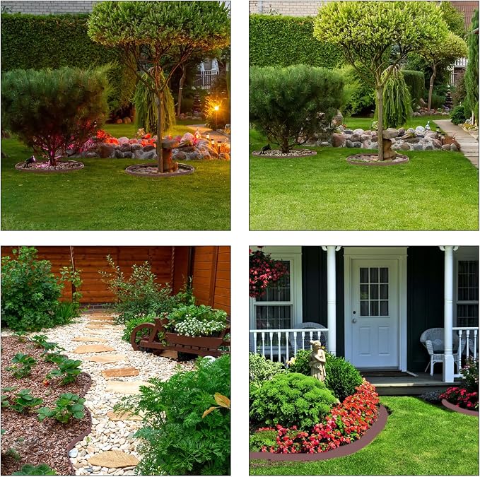 Garden Edging 33FT, 2in Tall Plastic Landscape Edging Borders Kit Flexible Lawn Edging with 50pcs Anchoring Stakes, Border Edge for Landscaping, Yard, Flowerbeds, Sidewalks, Paving, Brown