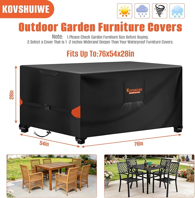 Kovshuiwe Outdoor Furniture Covers 76" Lx54 Wx28 H, 600D Waterproof | 600D Oxford Waterproof, Tear-Resistant, Patio Table and Chair Set Cover with Fastener Windproof Buckle Straps