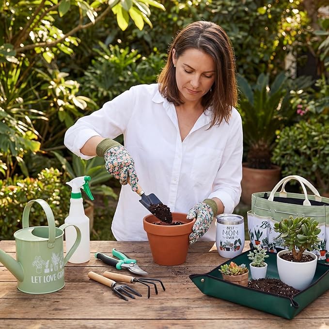 Reginary 11 Pcs Mother's Day Gardening Gifts Mom Watering Can Set Include Garden Tool Garden Tools Tote Trigger Sprayer Soil Mat Apron Tumbler Pruning Shears Glove for Women Plant Enthusiast Present