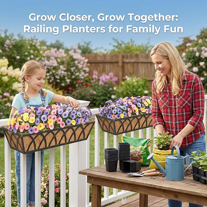 24in 4pcs Planter Box with Coco Liner, Rust-Resistant Metal Frame, Drainage Hole, Indoor/Outdoor Use, Black Finish