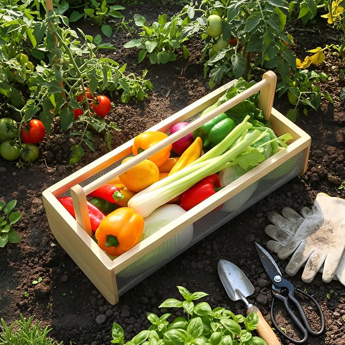 Cinnvoice Garden Hod Basket for Gathering Vegetables 19.6 x 9.4 x 6 in Harvest Gathering Basket for Farmhouse Decor with Adjustable Handle Large Size Suitable for Spring Picnic and Outdoor Picking