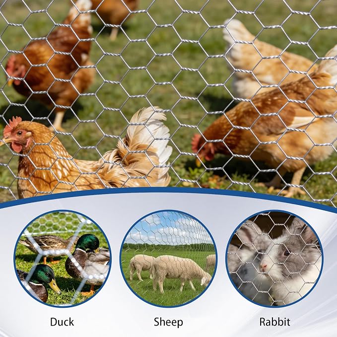 WFLNHB Hexagonal Chicken Wire Poultry Netting Galvanized Mesh Garden Fence Barrier Fence Mesh Roll 6Feet x 150Feet