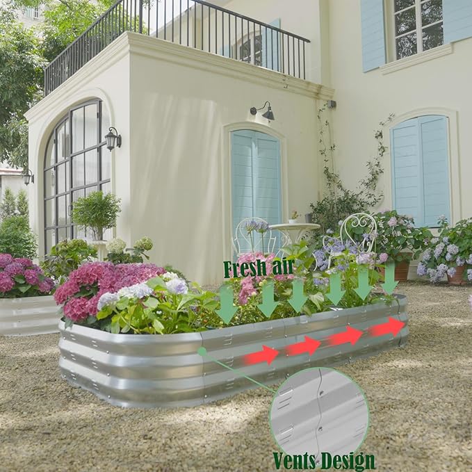Galvanized Raised Garden Bed Kit with 4 Internal Braces, 67x36x10in Large Metal Planter Raised Beds Outdoor, 0.8mm Thick Steel Outdoor Galvanized Planter with Vents, Silver (2PCS)