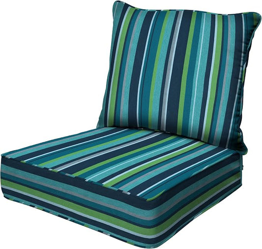 Honeycomb Outdoor Heritage Deep Seat, 24 x 23, Stripe Poolside Chair Cushion with Removable Cover, for Patio Furniture