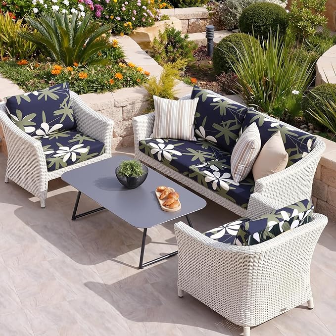 Yalikop 8 Pcs Outdoor Patio Cushion Covers 25 Inch Printed Bohemian Leaf Stretch Patio Couch Cushions Replacement Outdoor Furniture Cushion Cover Sofa Chair Seat Cover Washable Furniture Protector
