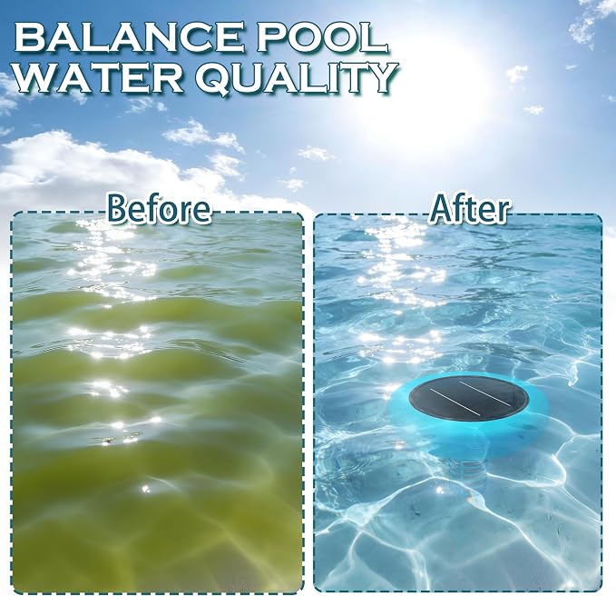Solar Pool Ionizer - Floating Ionizer Cleaner Up to 40,000 Gallons, Large Solar Panel & Durable Copper Anode, Ideal for Pools, Spas, and More