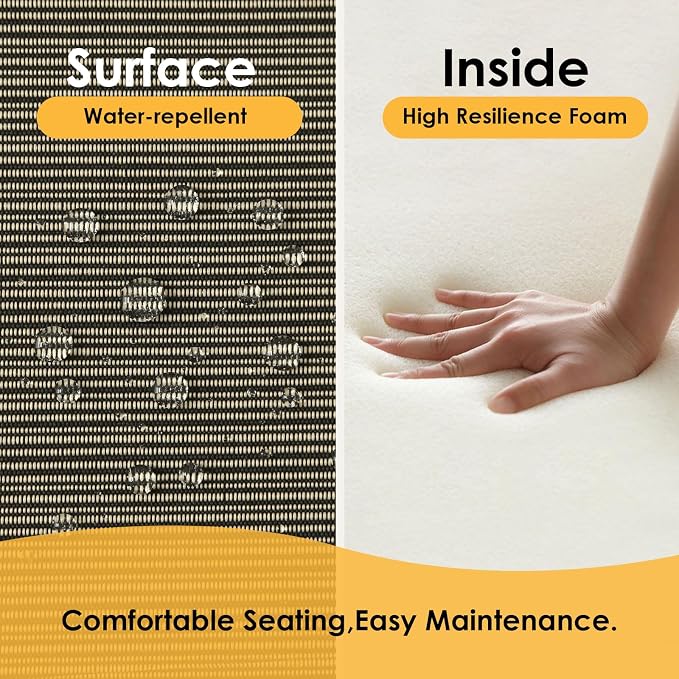 Outdoor Square Corner Seat Cushion, 18.5"x16"x3", Set of 4, Non Slip Seat Cushion Pads with Removable Cover for Patio Furniture, Garden Yard Lawn, Dark Black Tan Stripe