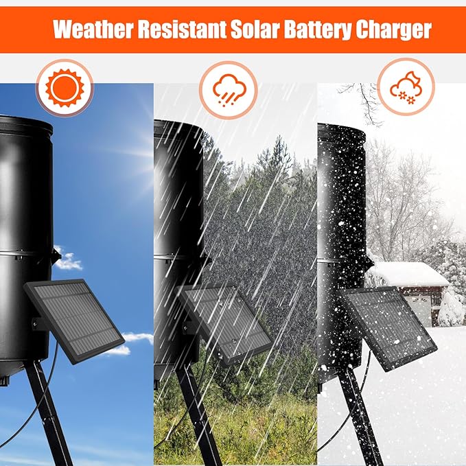 12V Solar Panel for Deer Feeder, 3.6W Solar Battery Charger with Adjustable Mount Bracket, Waterproof Trickle Charger with Alligator Clips, Power Supply for Game Feeder and Timer