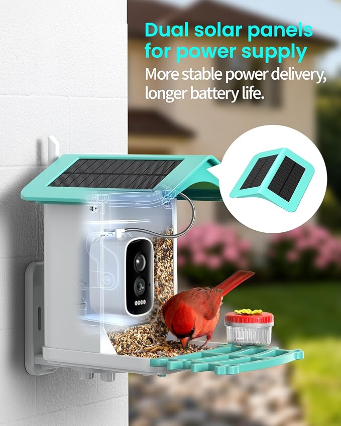 isYoung Smart Bird Feeder with Camera, AI Identifies 16,000+ Birds, Solar Powered, 2.5K HD, Auto Capture & Notify, Ideal Gift for Bird Lovers
