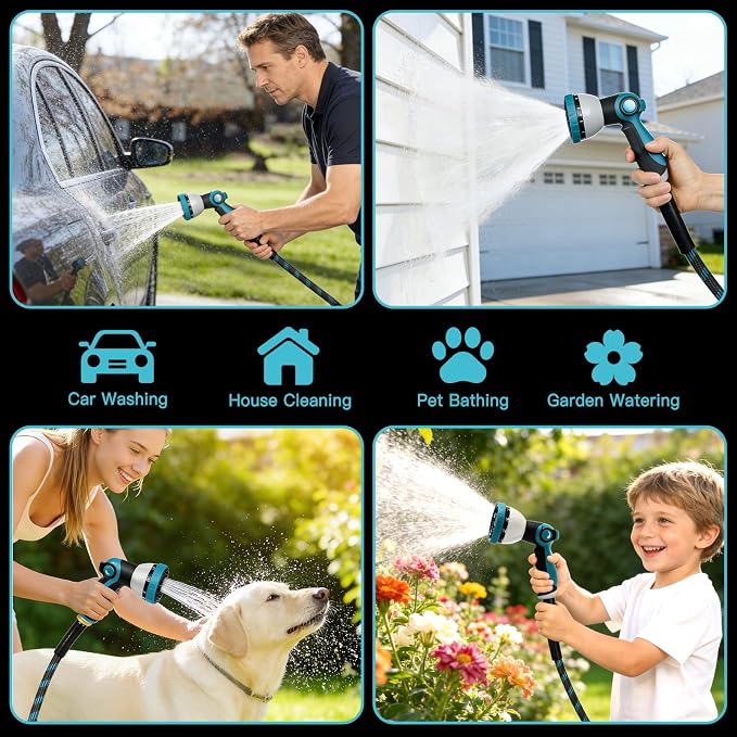 Gardentime 100FT Non-Expandable Garden Hose, Heavy Duty Flexible Water Hose with Leakproof 3/4" Fittings 10 Modes Spray Nozzle, Kink-Free, Lightweight & Durable for Yard, Lawn, Garden & Outdoor Use