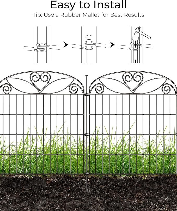10 Panels No Dig Decorative Outdoor Garden Fence, 32 in(H) X 23.6 ft(L) Animal Barrier Fencing, Rustproof Portable Fence, Temporary Dog Fence Outdoor for Yard, Outside, Backyard, Patio