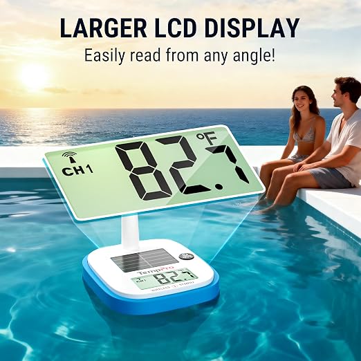 TempPro 500FT Solar Pool Thermometer Floating with IPX8 Wireless Pool Temperature Sensor, Digital Floating Pool Thermometer Wireless, 0.9°F Accuracy for Cold Plunge, Hot Tub (Previously ThermoPro)