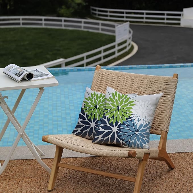 DFXSZ Outdoor Throw Pillow Covers 18x18 Inch Set of 2 Waterproof Spring Summer Geometric Elegant Blue Green Outdoor Pillow Covers for Patio Funiture Garden Couch 158Y18