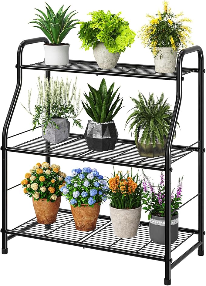 Simple Trending Plant Stand Indoor Outdoor, Plant Shelf for Multiple Pots Metal, 3 Tiers Large Plant Holder for Living Room Garden Balcony