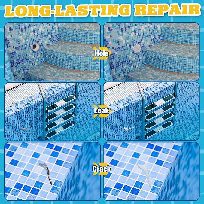 Epoxy Putty, 17.6 oz. Pool Putty, Underwater or Above Fast Repair, Fix Leaks, Cracks, Filling, Sculpting, 2 Part Pool Epoxy Putty for Tile, Concrete, Fiberglass, Cement and Other Surfaces (White)
