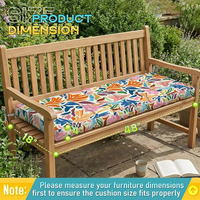 Outdoor Bench Cushion, Tufted Patio Seat Pad for Garden Bench, Porch Swing, Indoor/Outoor Furniture (Multi Color Print, 48X18X4 inch)