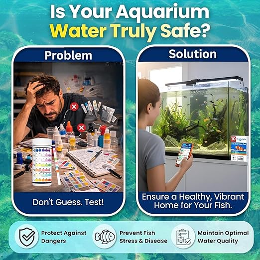 Digital Aquarium Water Test Kit, App-Enabled 10-in-1 Freshwater & Saltwater Aquarium Test Strips for Fish Tanks, Shrimp, Reef Test Strips, pH, Ammonia, Nitrate, Nitrite, GH, KH, Chlorine