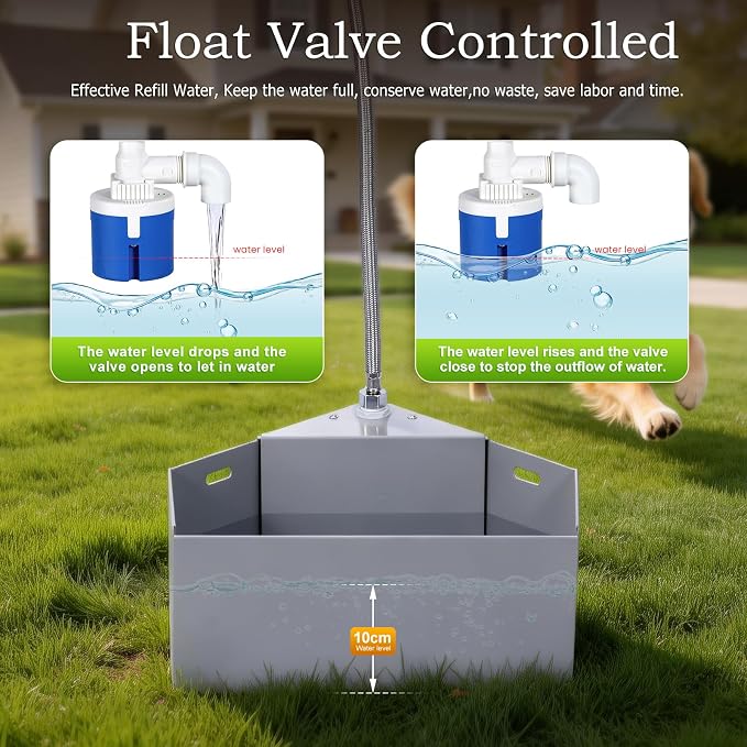 Automatic Dog Water Bowl, 1.6 Gallon Automatic Waterer with Float Valve, Self-Filling Dog Water Dispenser for Large Breed, Hanging Dog Water Feeder for Crate & Outdoor Use