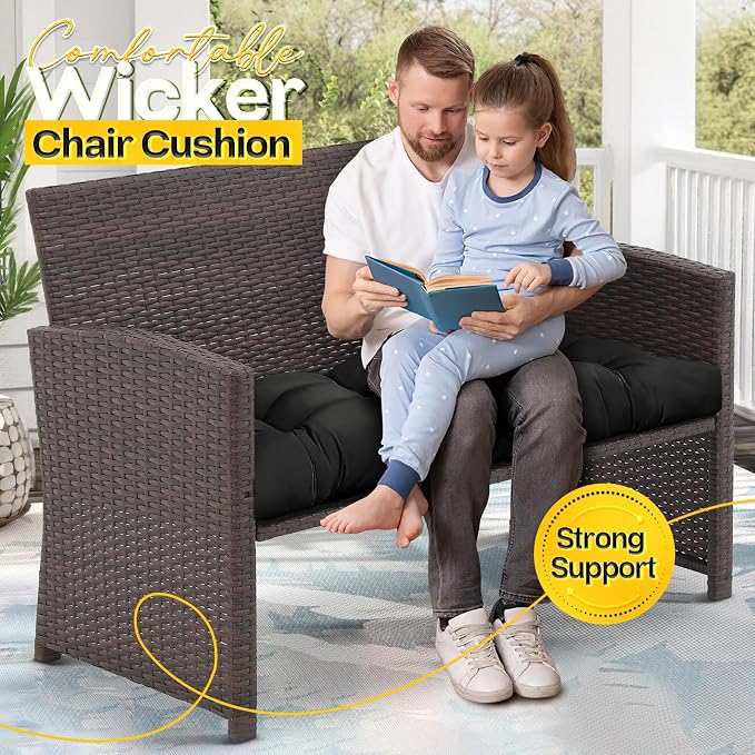MAGIC ELEPHANT Outdoor Bench Cushion, Memory Foam Loveseat Cushion for Patio Furniture Wicker Chair, Settee Porch Swing Seat Cushion, 44 x 19 Inches (Black)