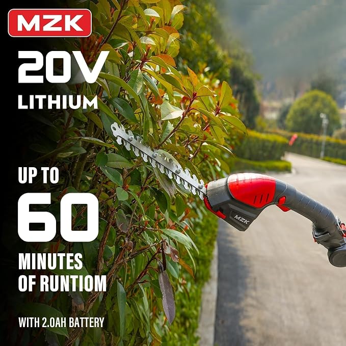 MZK 2-in-1 20V Pole Mini Hedge Trimmer & Grass Shear, 13ft Reach, Electric Hedge Trimmer with Extension Pole, Multi-Angle,Used in Garden,Yard(2*Batteries and Charger Included)