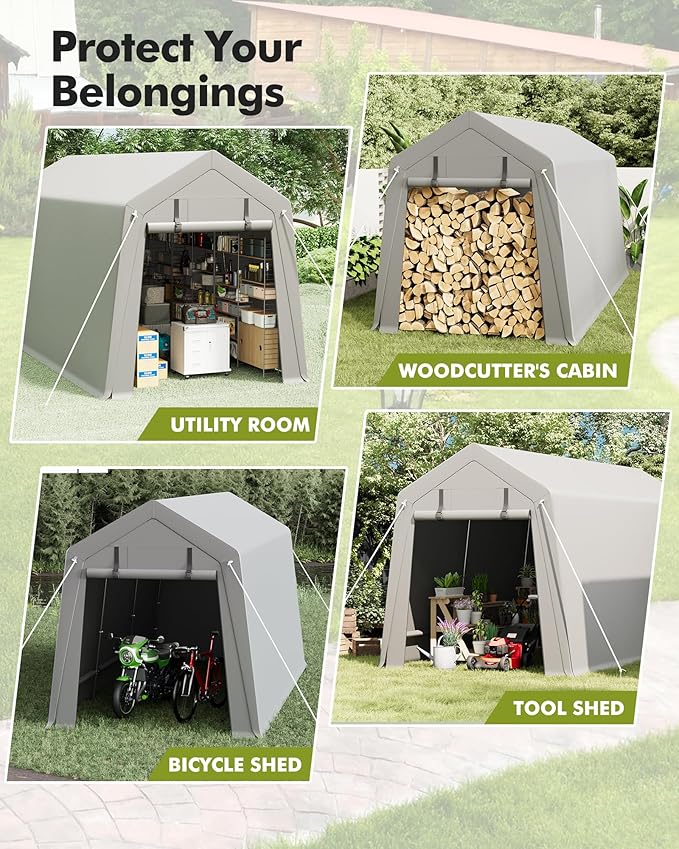 7x15 FT Heavy-Duty Storage Shed Tent,Waterproof Tarp with 2 Zipper Doors, Outdoor Shelter for Garden Tools, Bikes, Motorcycles & Wood
