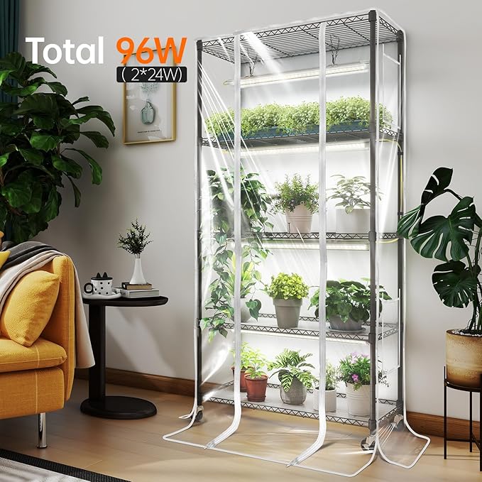 Bstrip Indoor Greenhouse with Grow Light, Mini Green House with 4 Pack T8 Full Spectrum Plant Lights with Timer, Indoor Greenhouse Cabinet for Indoor Plant, Seed Starting, Seed Tray, 29.5"x13.8"x59"