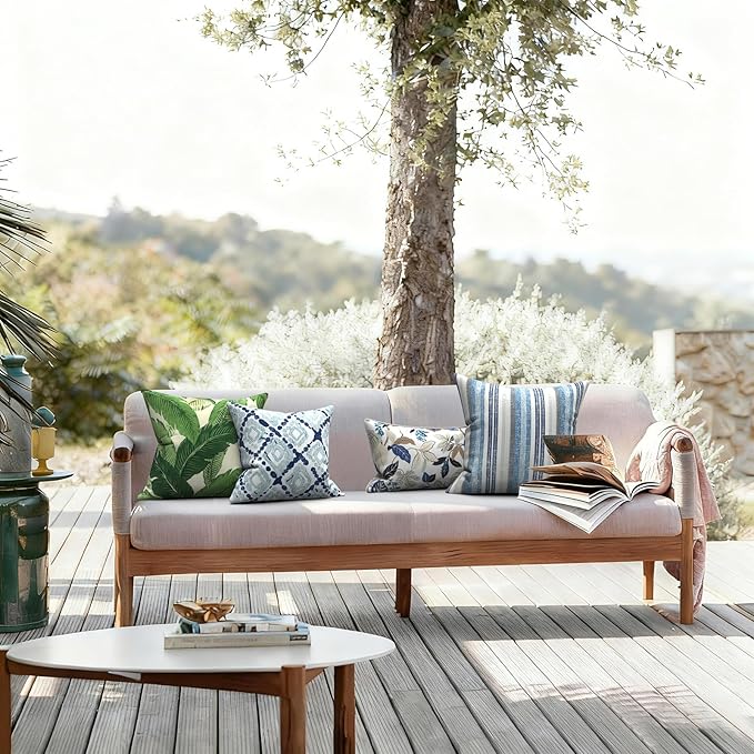 LVTXIII Outdoor Pillow Covers 20x20 Inch, 2 Pack Large Square Throw Pillow Cases, Fade-Resistant Cushion Covers for Patio Furniture Sofa, Garden Porch, Stripe Layered Blue