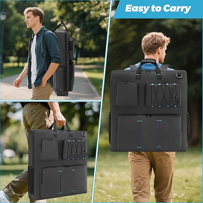 Travel Carrying Case Compatible with Jackery& BLUETTI& Anker 100W 200W and GRECELL Solar Generator 100W 200W&200W Pro, Solar Panel Storage Bag, Padded Carrying Case for 2 Panels with Multiple Pocket