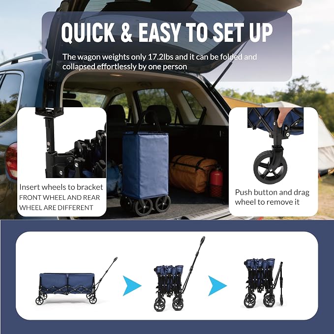 Collapsible Wagon Cart with Extendable Storage - 5.8cu.ft Capacity,300lbs Heavy Duty,Compact Foldable Wagon Cart for Grocery Shopping,Outdoor,Camping,Sport Events,Garden,Vendor Markets,Soccer Games