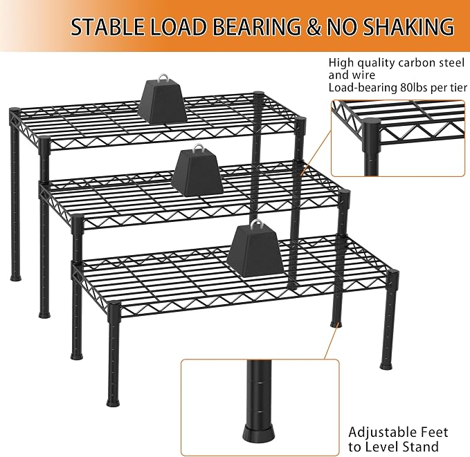 Xiofio 3 Tier Ladder Potted Multiple Plants for Indoor and Outdoor Plant Stands, Adjustable Shelves and Multifunctional Plant Racks suitable for living room balconies and gardens,(Black)